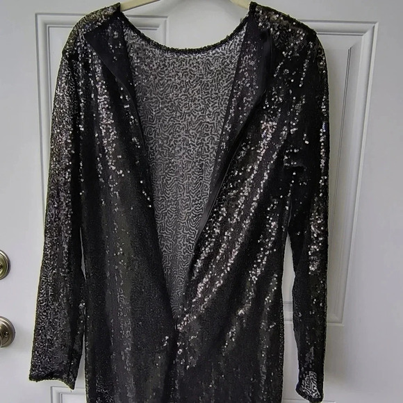 Women's Floor Length, Long Sleeve, Sheer, Goth Whimsigoth Sequin Evening Gown, L - Picture 3 of 11